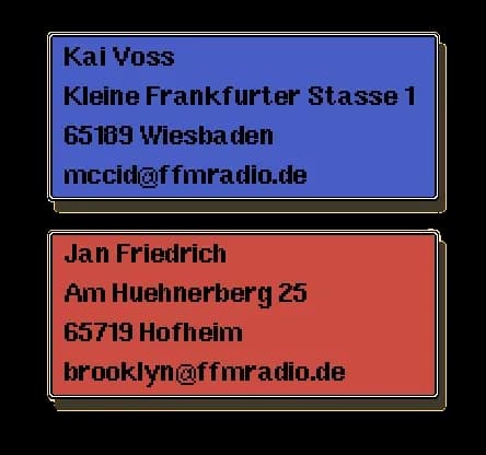 Postalische Anschriften und E-Mail-Adressen der Webmaster Kai Voss und Jan Friedrich